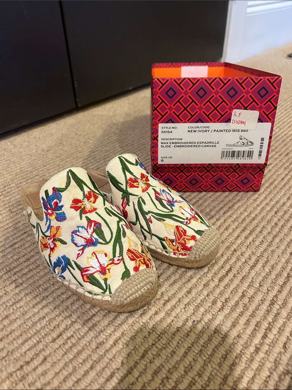 Tory Burch Max Embroidered Espadrille Slide with Ivory/Painted Iris